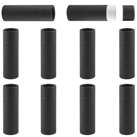10 Pcs 25g Paperboard Lip Balm Tubes Refillable Krafts Paper Lipstick Tube Round Cardboard Empty Lip Gloss Container Holder Tubes for DIY Chapstick Salve Cosmetic Lotion Solid Perfume - Black-VeraVaultWomen