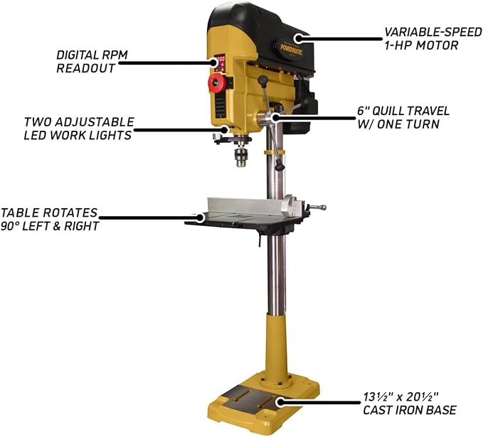 Powermatic 18-Inch Floor Drill Press, Variable Speed, 1 HP, 115/230V 1Ph (Model PM2800B)