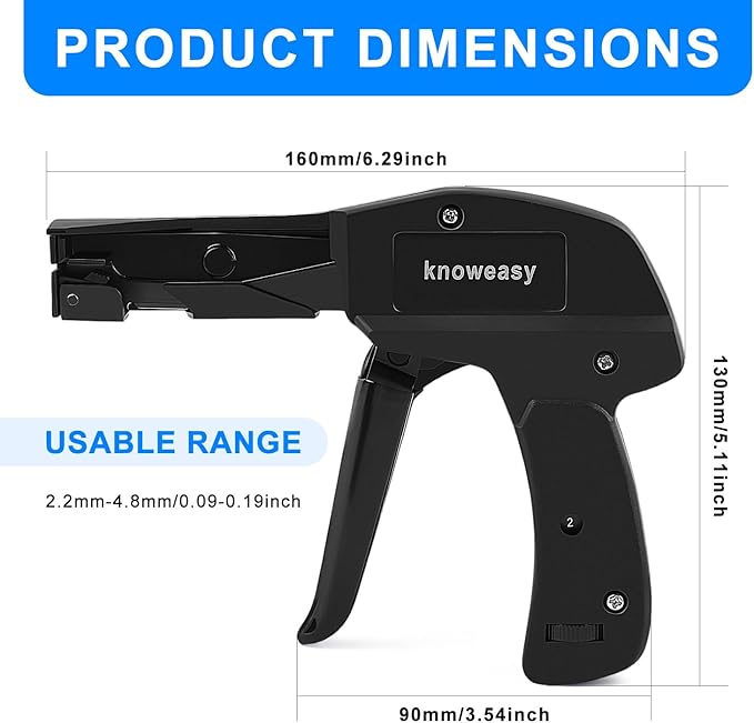 Knoweasy Cable Tie Gun and Cable Tie - Fastening and Flush Cutting Tool with Steel Handle Zip Tie Tool for Nylon Cable Ties