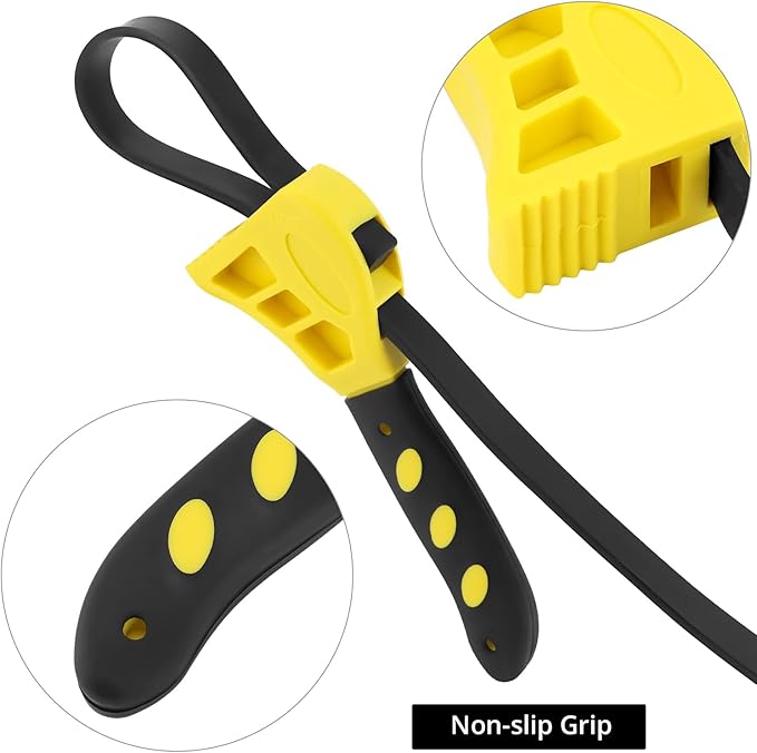 QWORK Strap Wrench Set, 2 Piece Adjustable Rubber 24" & 19.7" Reinforced Belts, Jar Opener for Weak Hands