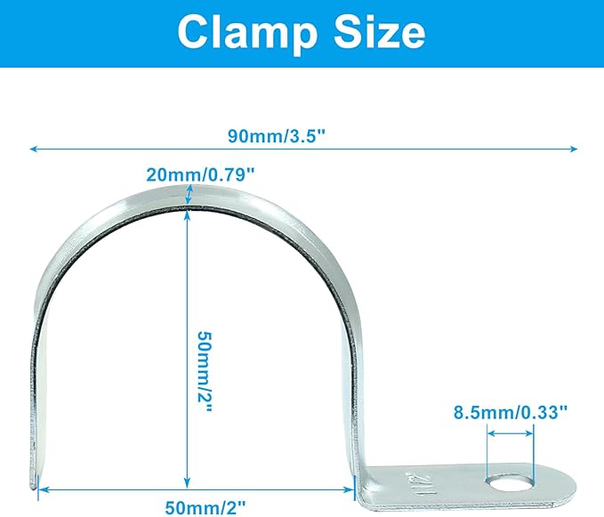 Biaungdo 12 Pcs M50 Rigid Pipe Strap, 2 Inch Zinc Plated Steel One Hole Strap Bracket Pipe Clamps Heavy Duty Conduit Clamps Tension Tube Clip Cable Clamp Hanger for Conduit, Pipe Fixing
