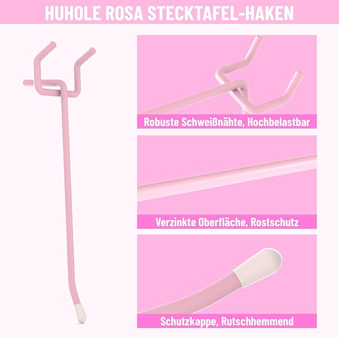 HUHOLE Pegboard Hooks 6 Inch 50PC, Pink Peg Board Hooks, Fit 1/4" or 1/8" Pegboard, Ideal Peg Board Organizer Accessories for Wall Display, Crafts Organization, Kitchen Organizer(Pink, 6 Inch)