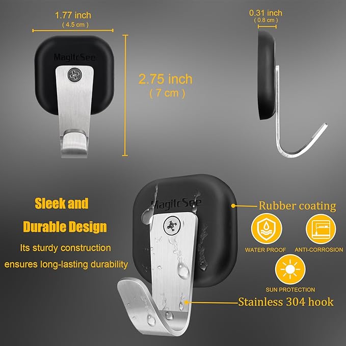 Upgraded Heavy Duty Magnetic Hook, Powerful Magnet Versalite Indoor and Outdoor Tool Towel Brooms Coat Hanger for Cruise Garage RV Workshop Tool Box, Magnet Organize Stainless 304 Hooks, 2 Pack