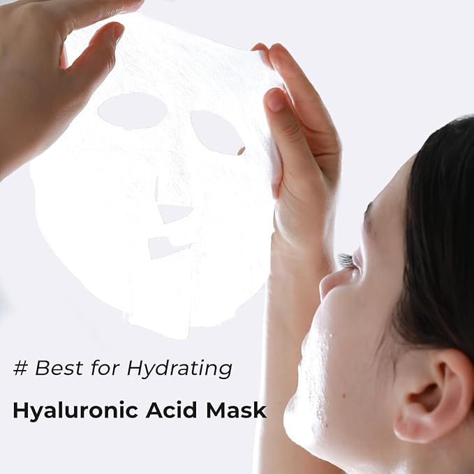'+WIS+ Hyaluronic Acid Face Mask 24 EA with Hyaluronic Acid Serum and Vitamin B5, Hydrating Facial Mask for Dry Skin, Anti-Aging Mask to Plump and Repair Dehydrated Skin, Safe on Sensitive Skin