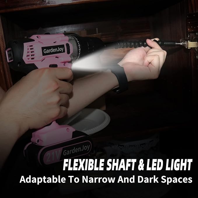 GardenJoy Cordless Power Drill Set - 21V Electric Drill Driver Kit with Battery and Fast Charger, 65pcs Acessories, 2 Variable Speed Control, 3/8-Inch Keyless Chuck and 24+1 Torque Setting