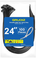 100 Pack Zip Ties 24 Inch Long Cable Ties Heavy Duty 70 Pounds Tensile Strength, Premium Plastic Wire Ties Straps Self-Locking Black Nylon Ties Wraps for Indoor and Outdoor