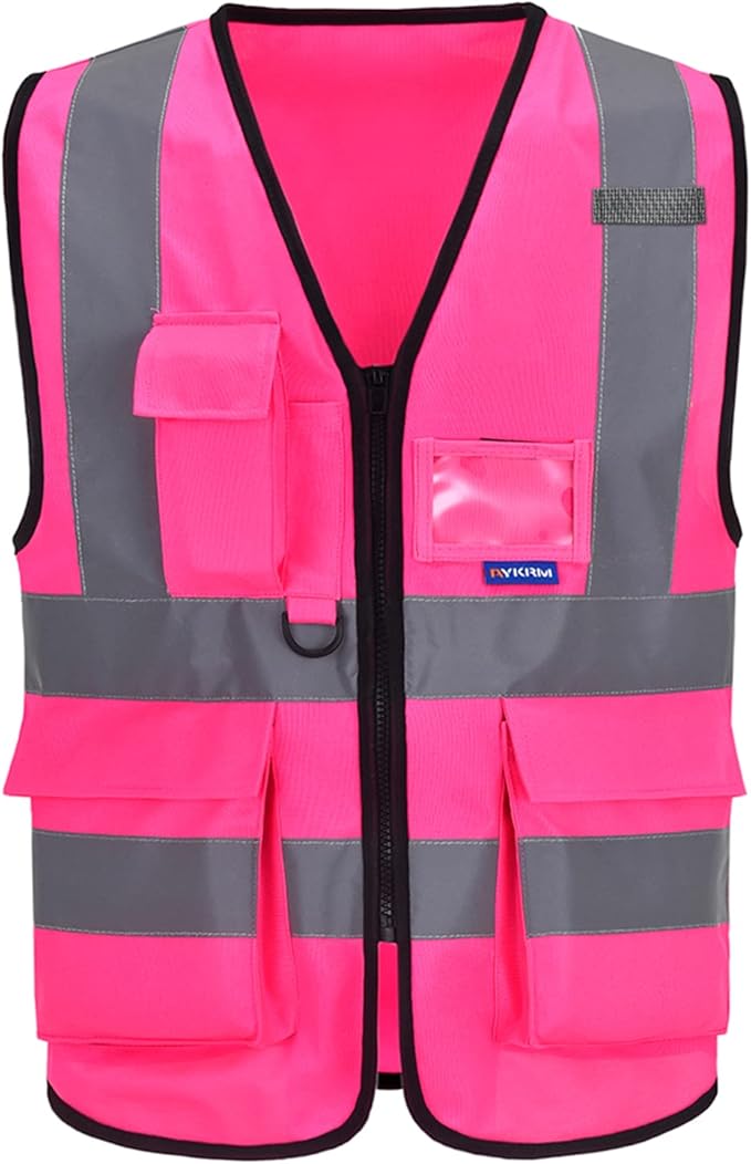 A-SAFETY XSmall Pink High Visibility Vest,Reflective Safety Vest Workwear 7 Pockets Hi Vis Durable Vest,X-Small