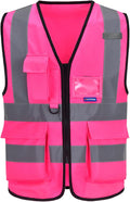 A-SAFETY XSmall Pink High Visibility Vest,Reflective Safety Vest Workwear 7 Pockets Hi Vis Durable Vest,X-Small