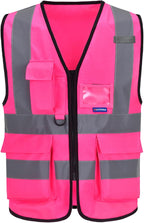 A-SAFETY XSmall Pink High Visibility Vest,Reflective Safety Vest Workwear 7 Pockets Hi Vis Durable Vest,X-Small
