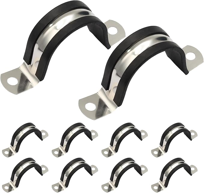 10PCS Reinforced Rigid Pipe Strap Clamp 1-9/16 Inch Conduit Clamp with Rubber Straps, Pipe Brackets for Mounting 2 Hole U Clamps Brackets Strap Hanger Tube Tension Clips Heavy Duty