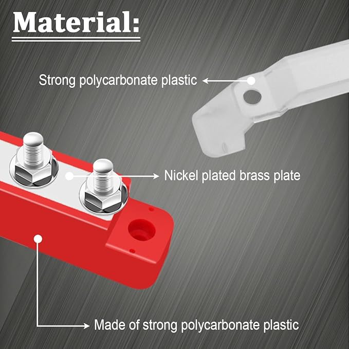 (Red+Black) Power Distribution Terminal Block with Cover with 6 x 1/4” (M6) Post,Battery 12V Bus Bar with Ring Terminals for Car Boat Marine