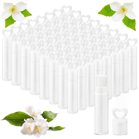 100 Pcs Lip Balm Bulk Heart Shape Lip Balm Jasmine Scented Beeswax Lip Balm Moisturizing Lip Balm Add Your Own Labels for Teacher Baby Shower Coworkers Friend Gift-VeraVaultWomen