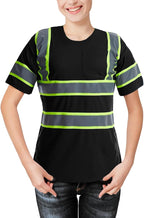 High Visibility Shirts Quick Dry Safety T Shirts with Reflective Strips and Pocket Short Sleeve Mesh Hi Vis Construction Work Class 2 Shirt for Men/Women Black,3XL