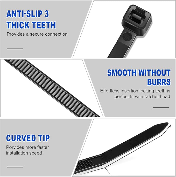 Zip Ties, RAZCC 1200pcs Black Cable Zip Ties 8 Inch, Heavy Duty Plastic Wire Ties with 50lb Tensile Strength, Self-Locking Black Nylon Tie Wraps for Indoor and Outdoor