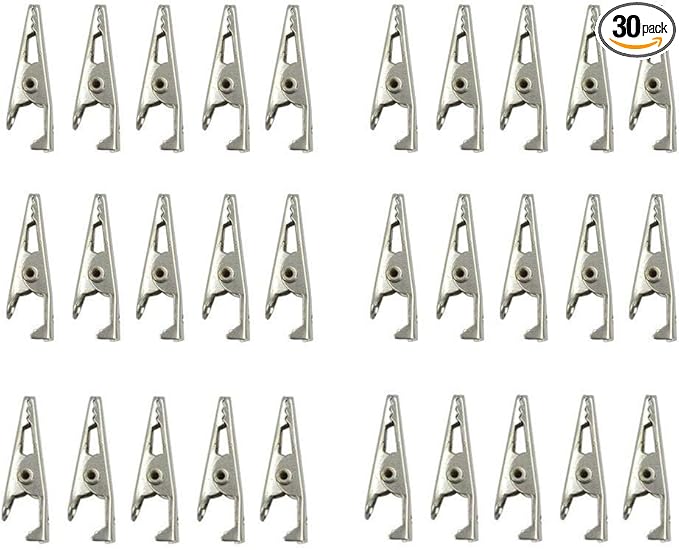27mm/1.06" Alligator Clips Test Crocodile Clamps Silver Tone - (30 Pcs)