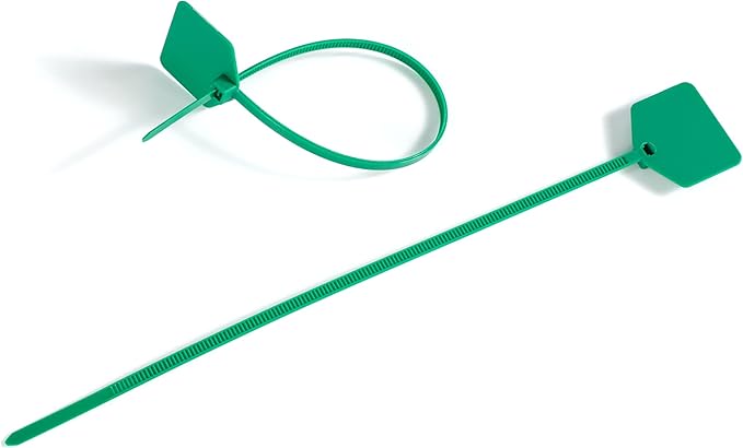 8 in Marker Nylon Cable Ties, Plastic Water Proof Tags, Self-Locking Written-on Cable Marker, Security Seals Label for Cabling, Wire Marking Label, Shipping Hanging Tags - Green/ 100pcs
