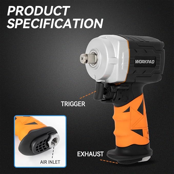 WORKPAD Air Impact Wrench, 1/2 Inch 750N.m, High Torque, Lightweight, 2.8 lbs, Twin Hammer, High Power