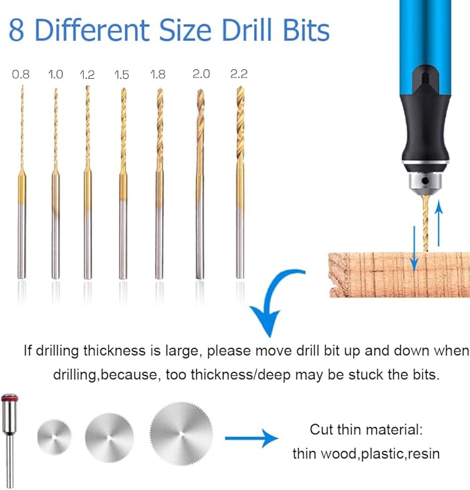 3-Speed Cordless Mini Drill Pen With 8 Small Drill Bits,Rechargeable Electric Hand Drill Pin Vise,Resin Drill Set For Jewelry Making,Resin,Plastic,Wood,Keychains DIY (BLUE)