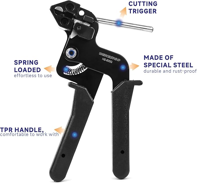 Stainless Steel Cable Tie Gun - Heavy Duty Zip Tie Tightener Tool with Tensioning & Cutting Function, Perfect for Industrial, Automotive, and Home Use