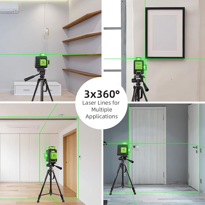 Laser Level 360 Self Leveling with 47" Tripod, Huepar 3x360° High Brightness Green Laser Leveler Tool for Construction, Tile and Picture Hanging, 5200 mAh Li-ion Battery & 2 Portable Bag Included