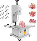 1800W Commercial Electric Bone Saw Machine, 0-7.8 Inch Cutting Thickness, 2.8HP Frozen Meat Cutter 110V Bandsaw Machine, 15" x 20" Table Sawing for Frozen Meat Rib Pork Beef with 8 Saw Blades