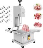 1800W Commercial Electric Bone Saw Machine, 0-7.8 Inch Cutting Thickness, 2.8HP Frozen Meat Cutter 110V Bandsaw Machine, 15" x 20" Table Sawing for Frozen Meat Rib Pork Beef with 8 Saw Blades