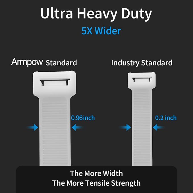 40 inch White Zip Ties Heavy Duty 15 PCS, 440 LBS Ultra Exclusive Strong Plastic Wire Ties, Large Cable Ties Extra Long Tie Wraps, Indoor and Outdoor UV Resistant