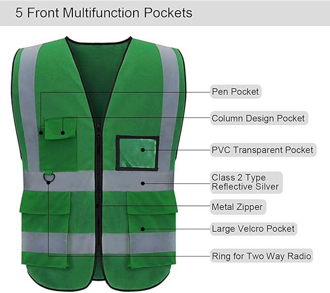 BeautyWill Custom Safety Vest Customized Logo Class 2 High Visibility Reflective Vest with Pockets Construction workwear