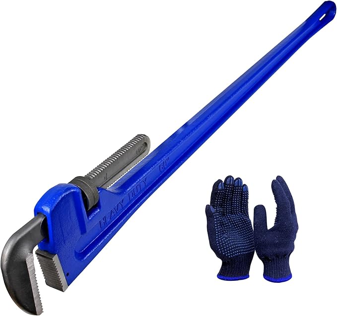 60 Inch Pipe Wrench, Cr-Mo Jaw Opening 9"/228mm Adjustable Heavy Duty Cast Iron Straight Handle Plumbing Wrench, Perfect Plumbers Tool for Oil Field, Plumbing, Construction and Mechanics