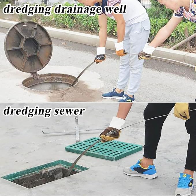Heavy Duty Sewer Drain Snake for Outdoor,Flat,Manual,Length 30m/98.4ft,Width 2.5cm/1inch,Thickness 2.5mm/0.1inch,Manganese Steel Plumbing Snake Tool