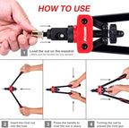 AOBEN 14" Rivet Nut Tool, Professional Hand Rivet Nut Setter Kit Labor-Saving and Compact Design Including 6 Interchangeable Mandrels 90pcs Rivnuts and 2 Mandrel Lock Pins