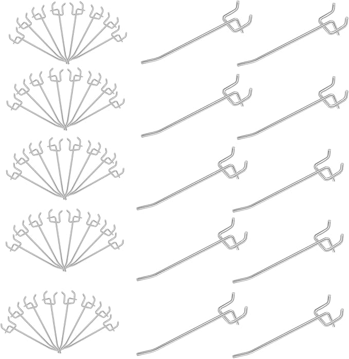 50 Pack 4 Inch Pegboard Hooks, L Shape Metal Hooks Kit for 1/4" and 1/8" Pegboard, Utility Hooks Suit for Organizing Storage Tools, Garage, Kitchen, Office, Tools