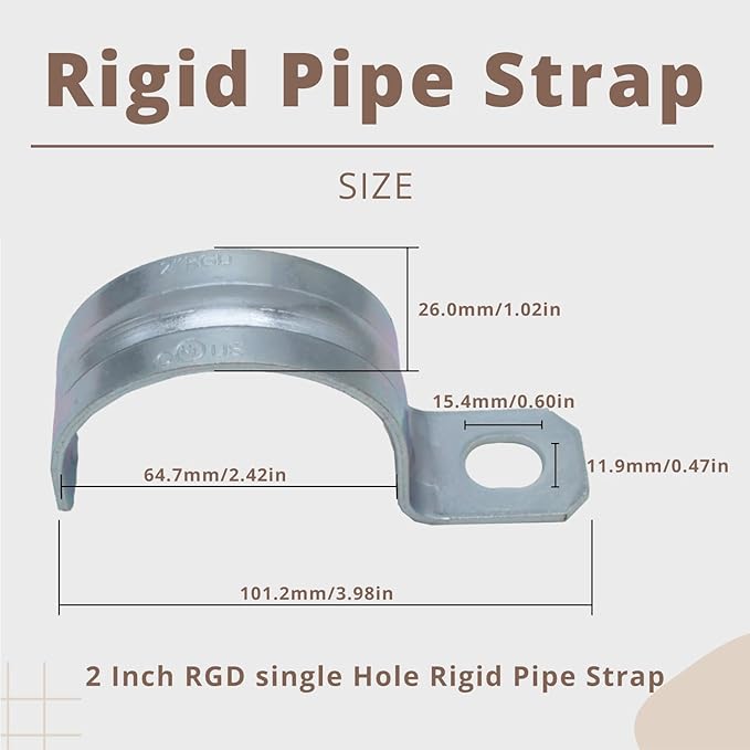 2 inch 10PCS Zinc-Plated Steel Rigid Pipe 1 Holes Cable U Bracket Pipe Clamp Electrical Conduit Straps Rigid Pipe Strap Secure Mounting for RGD Conduit RustResistant Straps for Reliable Installation