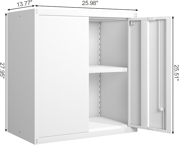 GREATMEET Locking Metal Wall Cabinet, Metal Wall Cabinets for Garage, Wall Mount Cabinet with Lock, Upper Cabinets Wall Mounted, Hanging Utility Cabinet with Adjustable Shelf