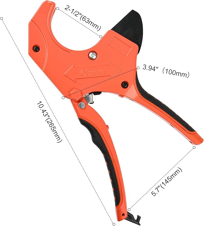 PVC Pipe Cutter with Replacement Blade, Cuts up to 2-1/2”, Heavy Duty Aluminum Ratcheting PVC Cutter Tool for Cutting PVC CPVC PP PEX PPR PE Plastic Pipe Cutter Hose Tube Exhaust Pipe Cutter