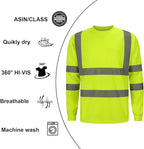 High Visibility Class 3 T Shirts，Hi Vis Safety Shirts with Reflective Strips and Pocket, Long Sleeve Quick Dry Mesh Construction Work Shirt for Men/Women Lime,2XL