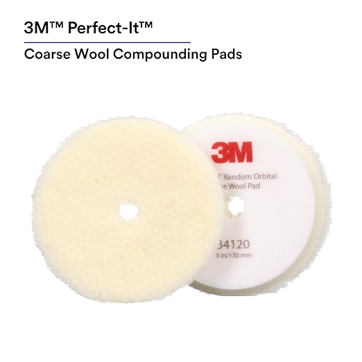 3M Perfect-It Random Orbital Coarse Wool Compounding Pad, 5"/130 mm, White, 34120, Orbital Pads for Automotive Compounding and Polishing