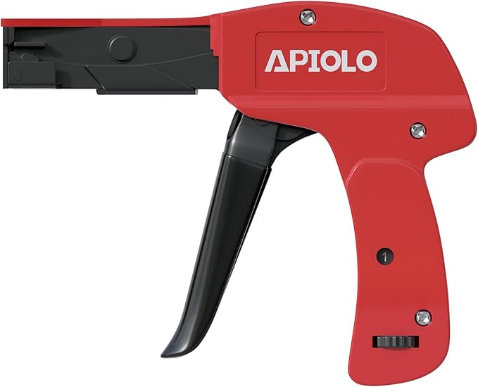 Zip Tie Gun, Cable Tie Gun with Cutting and Fastening, Adjustable Tension 1-3 Setting, Red, 6.29 Inches Length