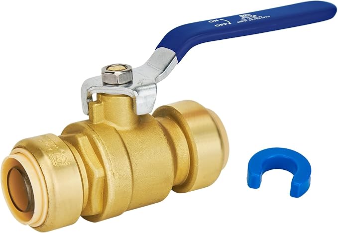 Shut Off Ball Valve 1 Inch, SUNGATOR 1 Inch Ball Valve, Push-to-Connect Water Shut off Fittings with Blule Handle, No Lead Brass Push Plumbing Fittings for PEX Pipe, Copper, CPVC, Pack of 1