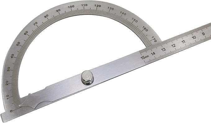 Haidong Angle Measuring Instrument Stainless Steel Protractor 0-180 Degree Rotary Arm Measuring Ruler Woodworking Degree Protractor（15cm）1PCS