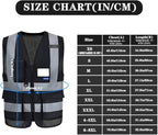 A-SAFETY 7 Pockets Hi Viz Zipper Front Working Safety Vest with Reflective Strips, Multiple Colors Available, Black S