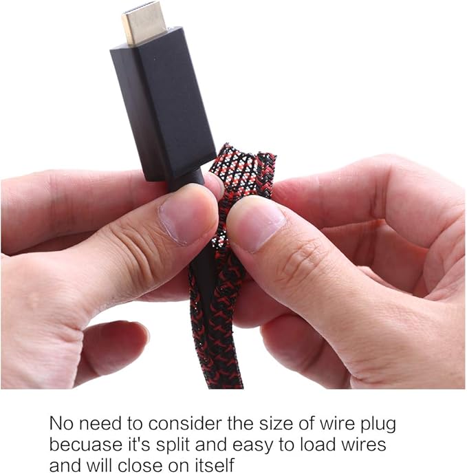 Alex Tech 10ft - 1/4 inch Cord Protector Wire Loom Tubing Cable Sleeve Split Sleeving For USB Cable Power Cord Audio Video Cable – Protect Cat From Chewing Cords - Blackred