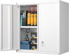 GREATMEET Locking Metal Wall Cabinet, Metal Wall Cabinets for Garage, Wall Mount Cabinet with Lock, Upper Cabinets Wall Mounted, Hanging Utility Cabinet with Adjustable Shelf