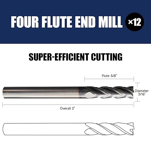 6 Pcs 3/16" Carbide Square End Mill, 4 -Flute TIALN Coated CNC Mill Bits for Steel, Alloy Steels, Hardened Steel, End Mills for Precision Milling Tasks, DIYers & Professionals