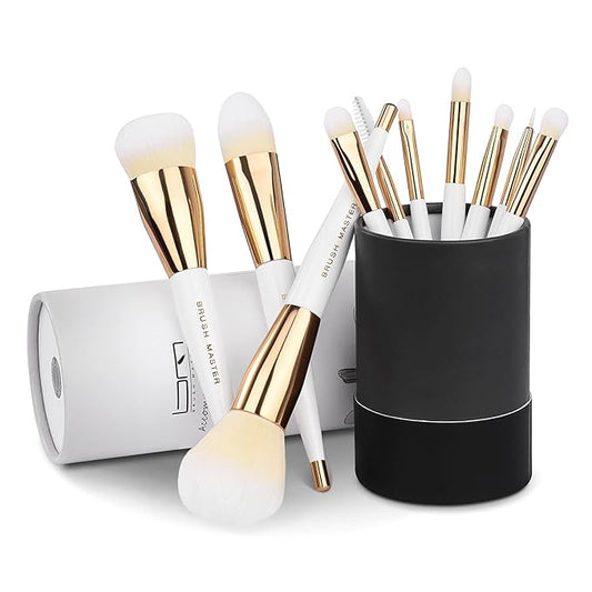 Makeup Brushes Set 10Pcs Professional Kabuki Foundation Eyeshadow Blush Blending Lip Full Face Cosmetic Kit W/Makeup Brush Set with Holder-VeraVaultWomen