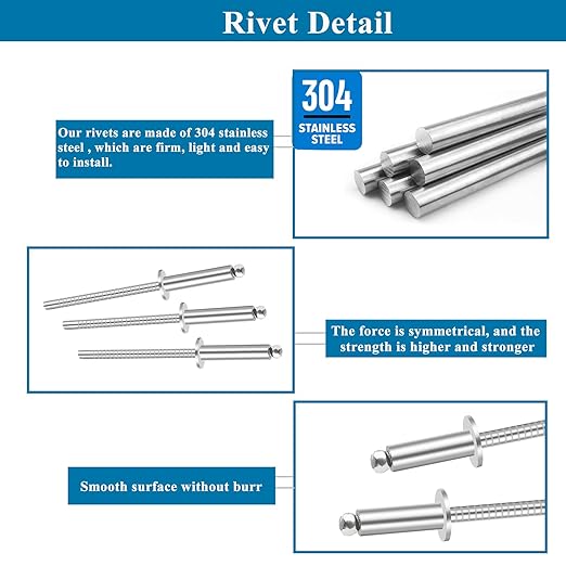 560pcs 304 Stainless Steel Pop Rivets with Washers Assortment Kit,7 Sizes Pop Aluminum Rivets(1/8in 5/32in 3/16in),Assorted Blind Rivets for DIY/Automotive Repairs/Furniture with Labeled Case