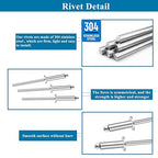 560pcs 304 Stainless Steel Pop Rivets with Washers Assortment Kit,7 Sizes Pop Aluminum Rivets(1/8in 5/32in 3/16in),Assorted Blind Rivets for DIY/Automotive Repairs/Furniture with Labeled Case