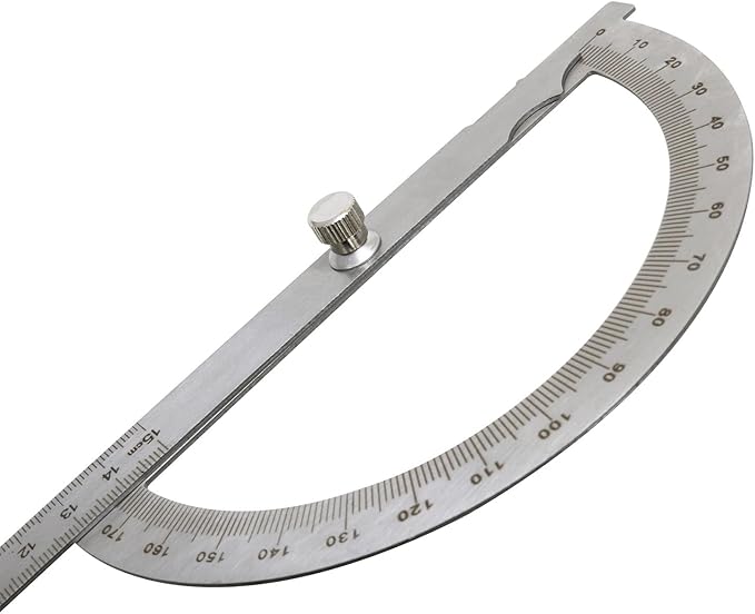 Haidong Angle Measuring Instrument Stainless Steel Protractor 0-180 Degree Rotary Arm Measuring Ruler Woodworking Degree Protractor（15cm）1PCS