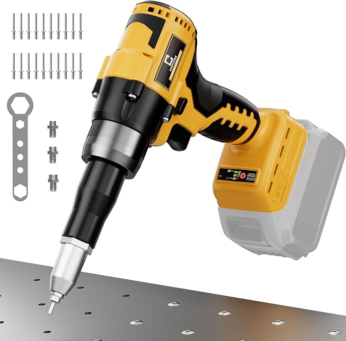 Rivet Gun Compatible with Dewalt 20V Battery, Cordless Rivet Tool with 3 Size (1/8", 5/32", 3/16") Aluminum Rivets, Brushless Motor Rivet Gun Kit Nose Piece, Led Light, Tool Only
