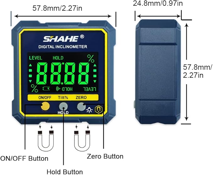 SHAHE Digital Angle Gauge Magnetic Protractor Inclinometer Level Angle Finder Angle Cube Level Box with Magnetic Base and Backlight